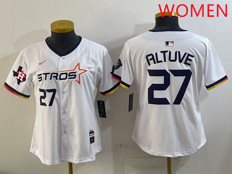 Women Houston Astros #27 Altuve White three generations Joint Name Nike 2025 MLB Jersey style 7->women mlb jersey->Women Jersey